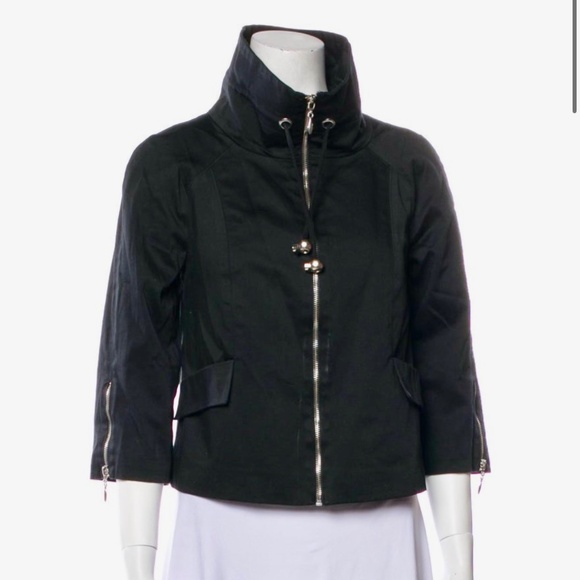 Neiman Marcus Cropped Jacket Moto Style Zip - Picture 1 of 11